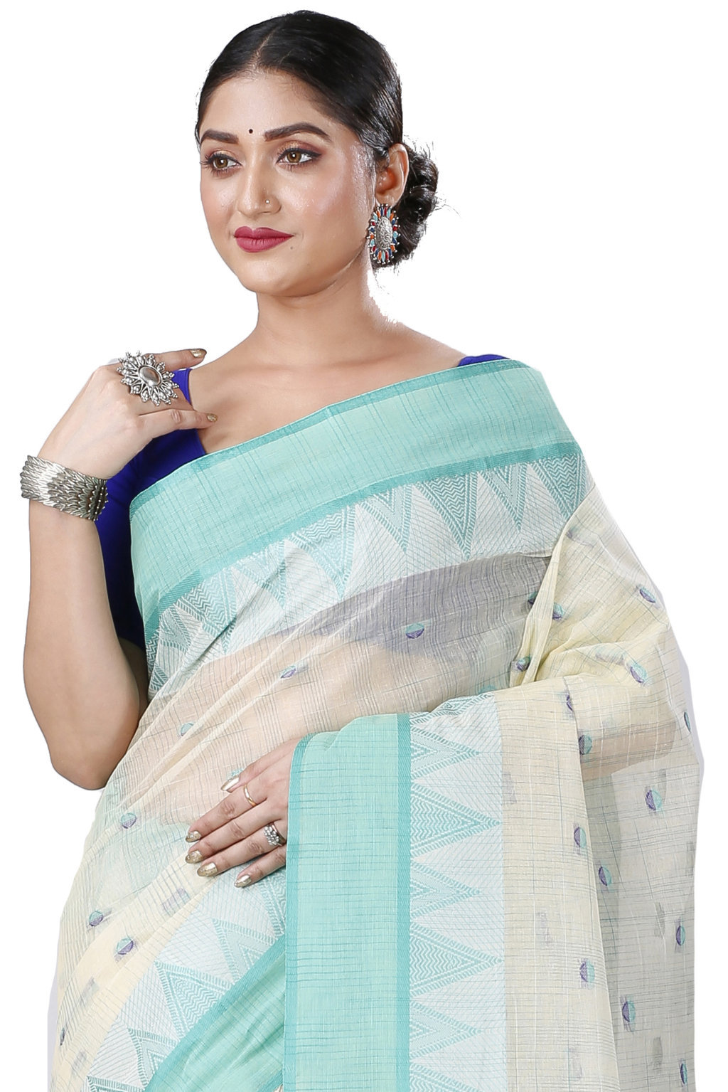 Light Green Pure Cotton Ishvari Tant Saree (1079)